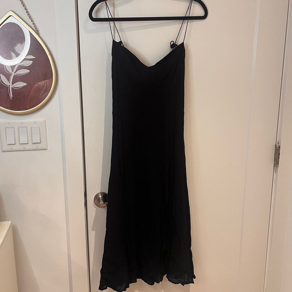 Reformation Black Midi Dress with Spaghetti Straps